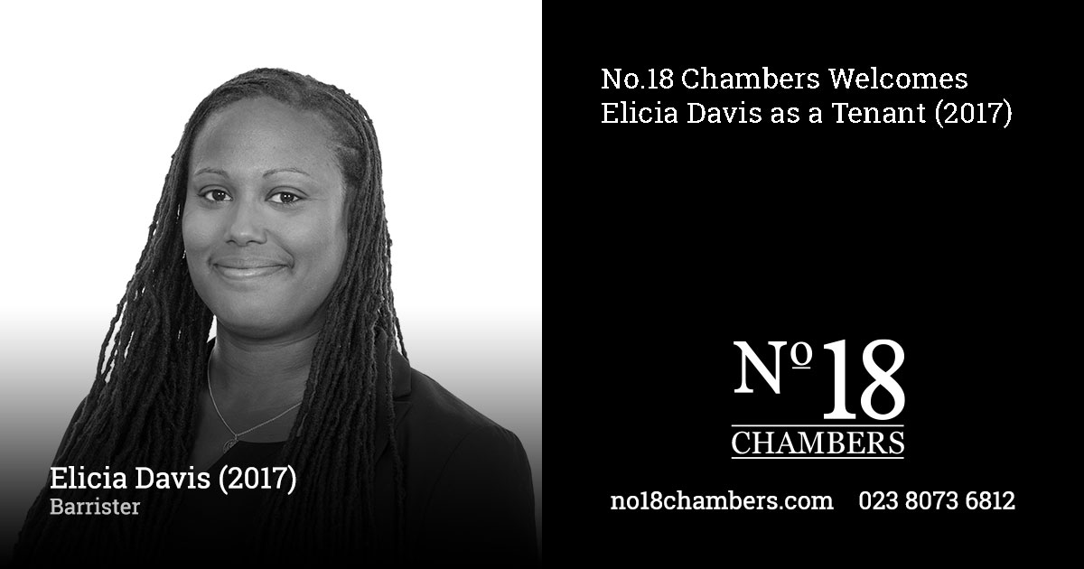 No.18 Chambers Welcomes Elicia Davis as a Tenant (2017)